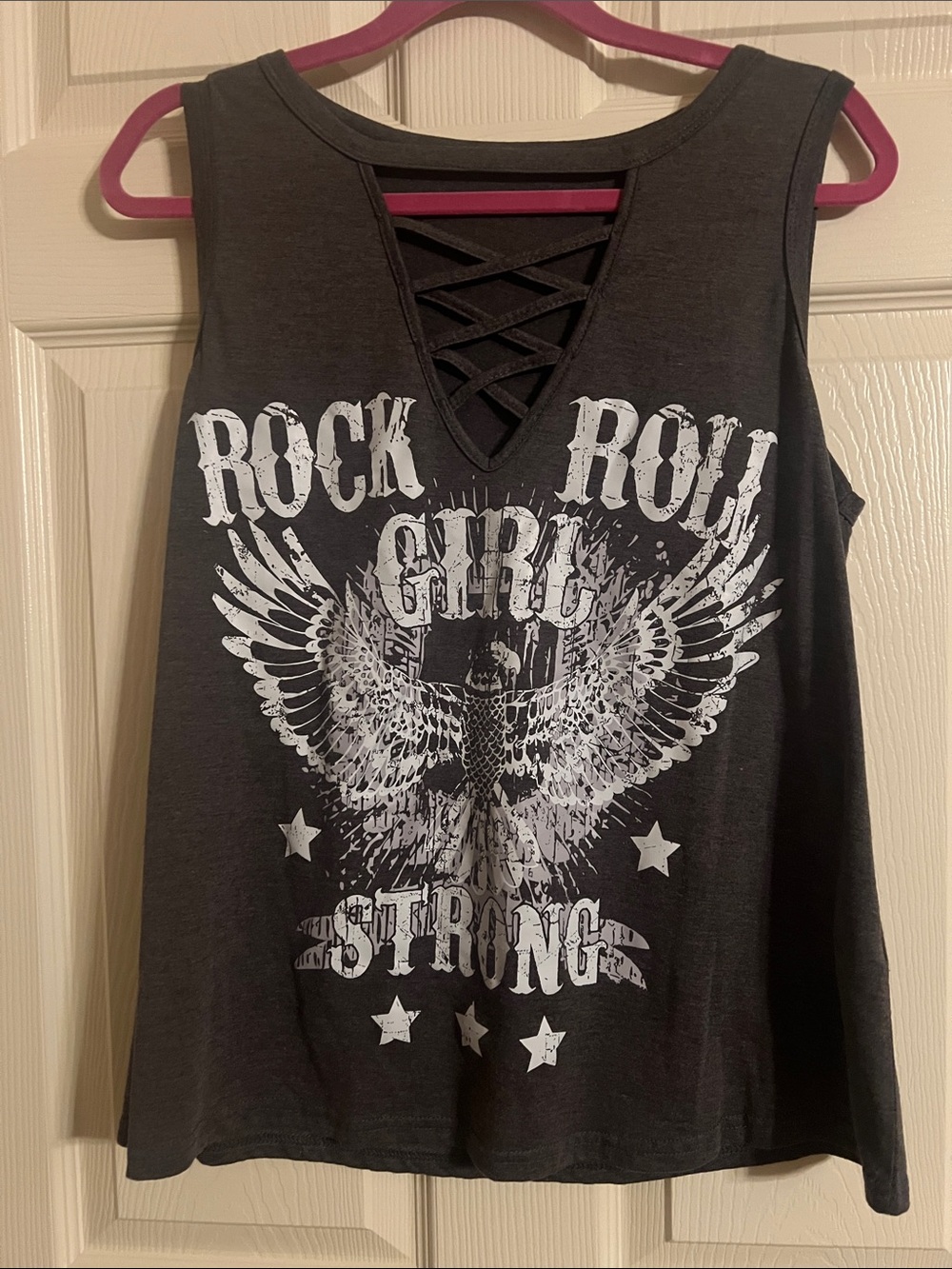 SHEIN Gray Graphic Lace-Up V-Neck Tank